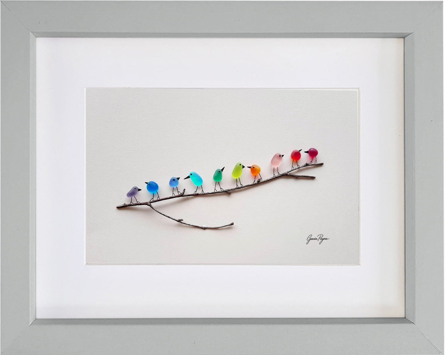 Sea Glass Production Rainbow Birds on Branch