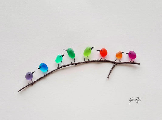 Sea Glass Production  Rainbow Birds on Branch