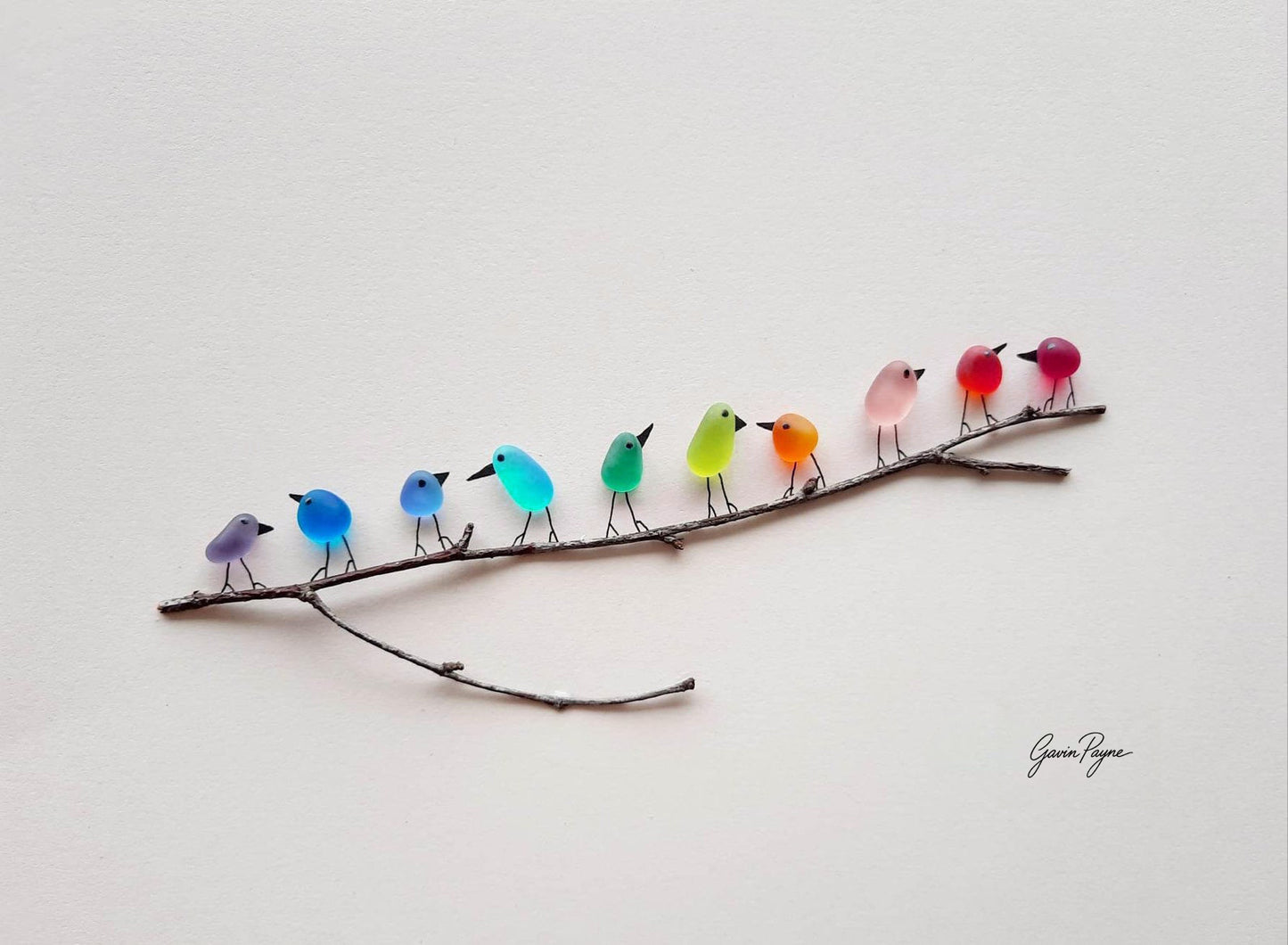 Sea Glass Production  Rainbow Birds on Branch