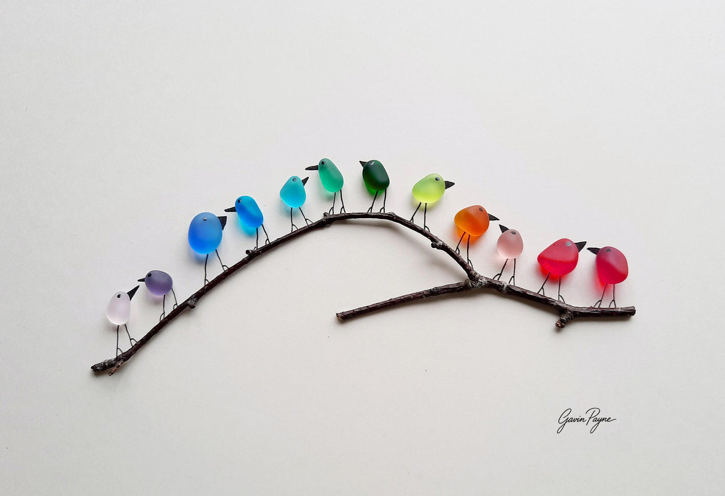Sea Glass Production  Rainbow Birds on Branch